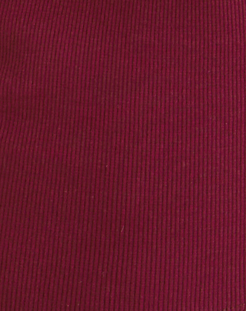 Dulcet Ribbed Plunge Long Sleeve Top in Burgundy