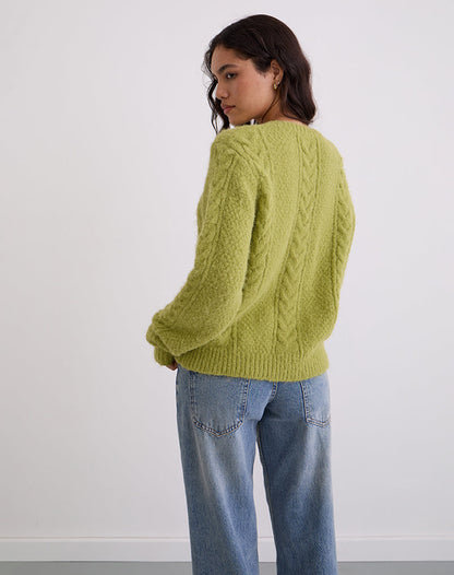 Aceso Cardigan in Bright Chartreuse