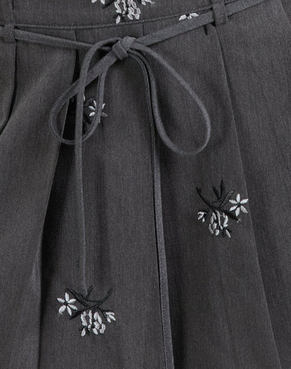 Calina Skirt in Floral Embroidery Tailoring Charcoal