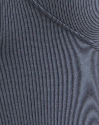 Dulcet Ribbed Plunge Long Sleeve Top in Blue Granite