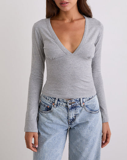 Emesy Long Sleeve Top in Grey Marl