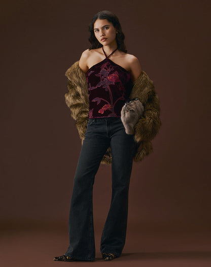 Fiorella Top in Floral Devore Burgundy