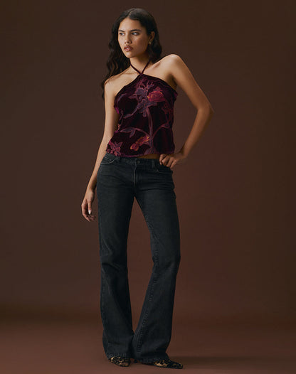 Fiorella Top in Floral Devore Burgundy