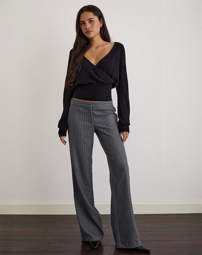 Nilza Wrap Top in Knit Black