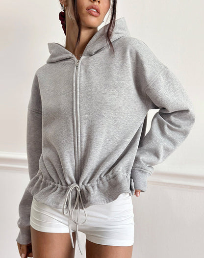 Kit Cinched Waist Hoodie in Grey Marl
