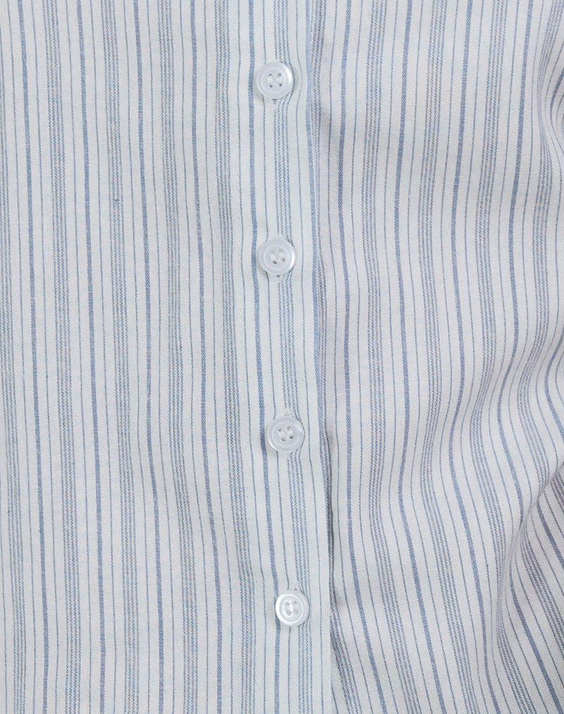 Kitami Shirt in Linen White Blue Stripe