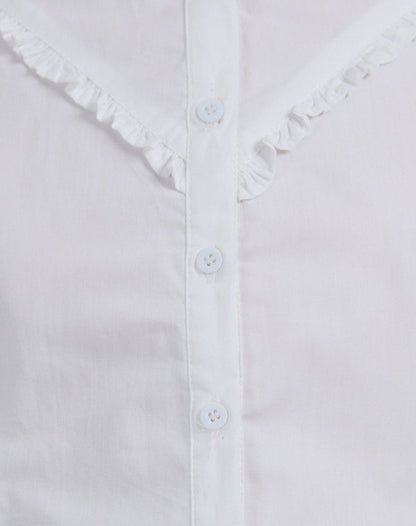 Legra Frill Neck Shirt in Poplin White