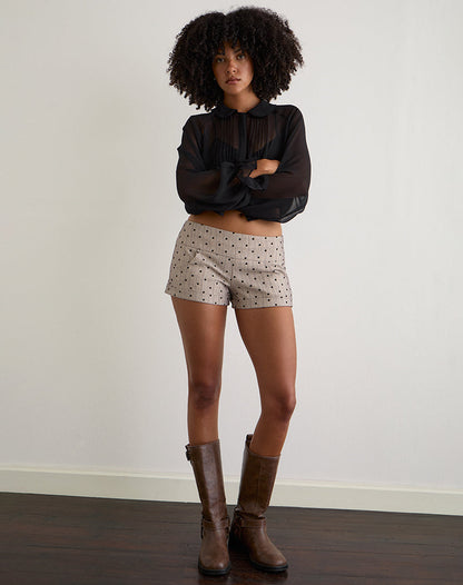 Lumin Mini Shorts in Beige with Polka Pinstripe