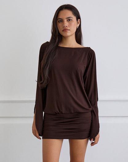 Sybe Long Sleeve Mini Dress in Bitter Chocolate