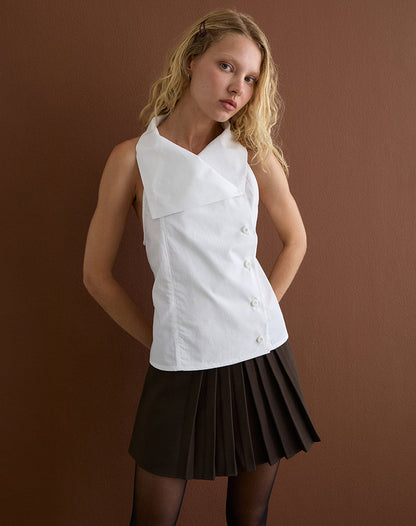Zosia Asymmetric Button Blouse in White